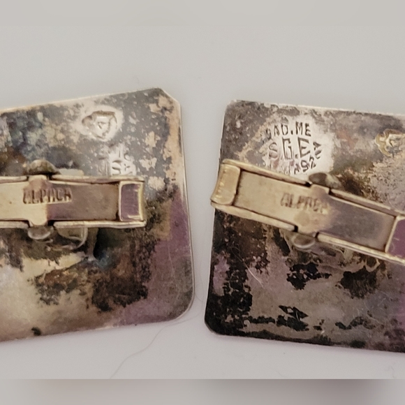 (SOLD) Vintage Alpaca 925 Silver Green Turquoise Inlay Cufflinks Mexico - Picture 5 of 7